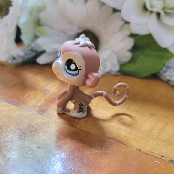 Littlest Pet Shop LPS #1450 Monkey Brown Cream Blue Eyes 2007 B - Picture 5 of 11